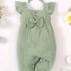 2pcs Baby Girls Ruffle Trim Romper & Headband Set