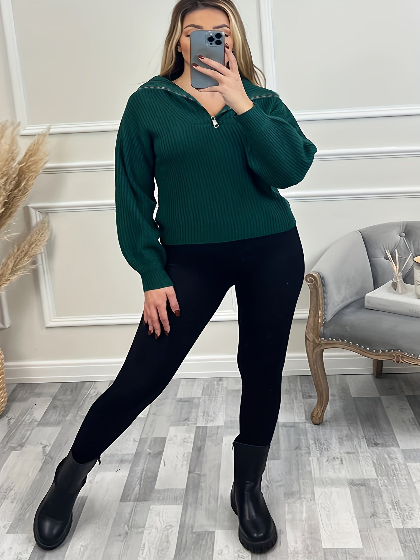 Casual Zipper Sweater Solid Long Sleeve Jumper