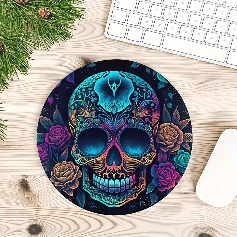 Sugar Skull Round Mouse Pad Non-Slip Rubber Base 7.87 x 7.87 x 0.1 Inch