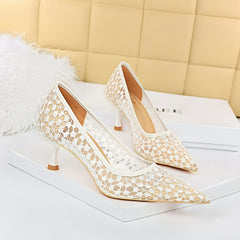Lace Kitten Heel Shoes Pointed Toe Dress Pumps