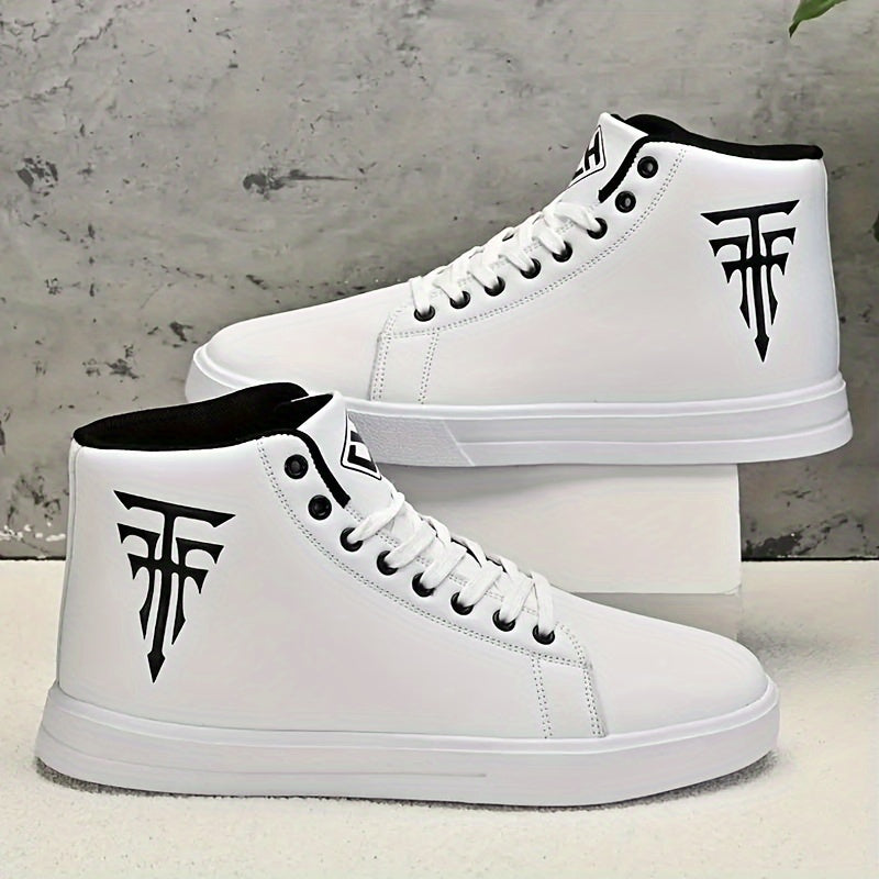 Solid High Top Skate Shoes for Men Non Slip Lace Up Sneakers