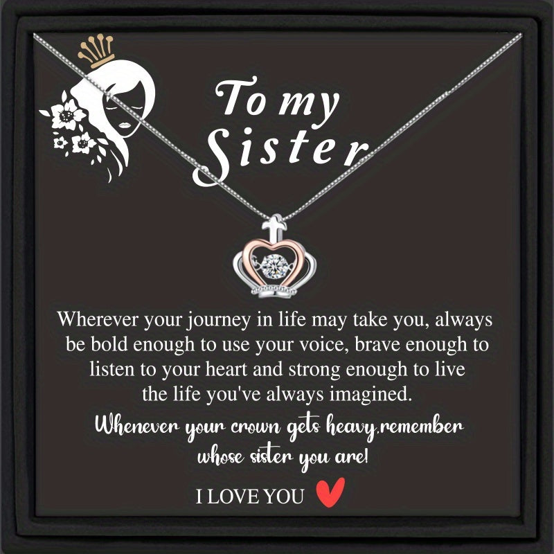 Rhinestone Crown Pendant Necklace for Sister