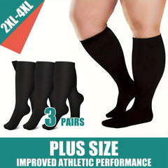 3 Pairs Plus Size Compression Socks 15-20mmHg Knee High Wide Calf