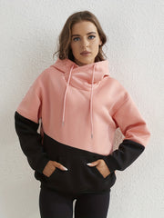 Block Kangaroo Pockets Hoodie for Women