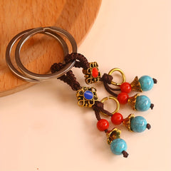 Vintage Woven Chinese Knot Beaded Rope Keychain Lucky Key Chain Pendant