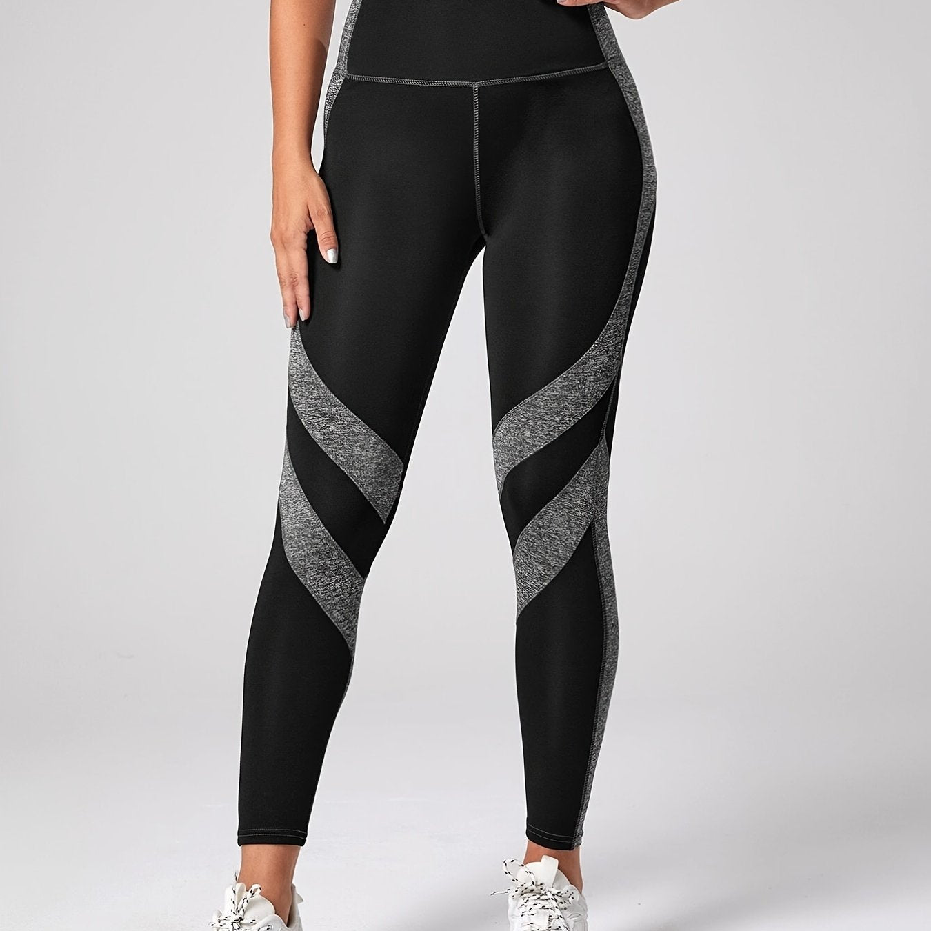 High Waist Yoga Leggings with Contrast Stripes