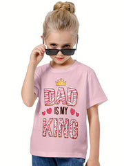 Girls boys 3D DAD IS MY KING Short Sleeve T shirt - Summer Clothes