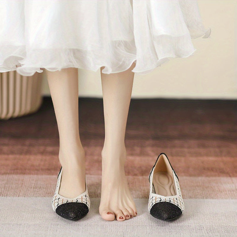 Chunky Heeled Pumps Colorblock Slip-on Knit High Heels