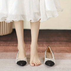 Chunky Heeled Pumps Colorblock Slip-on Knit High Heels