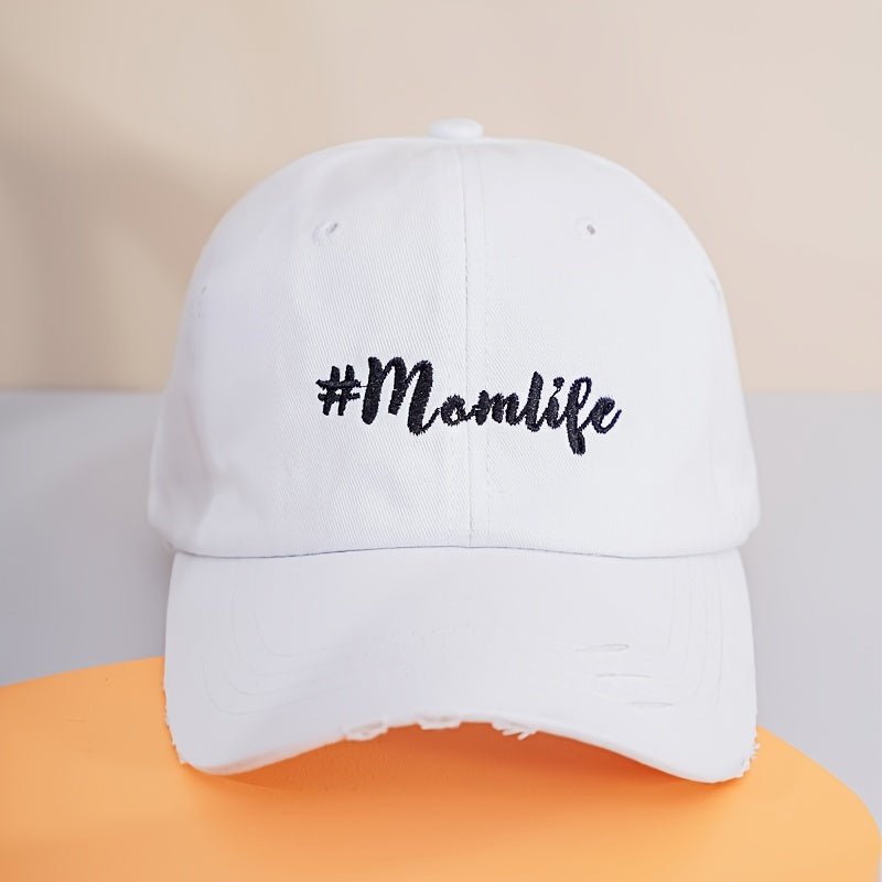 MOM LIFE Embroidery Baseball Cap Ripped Washed Ponytail Hat Sun Visor