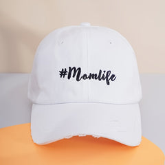 MOM LIFE Embroidery Baseball Cap Ripped Washed Ponytail Hat Sun Visor