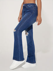 High Rise Flare Leg Jeans Distressed Bell Bottom Denim Pants