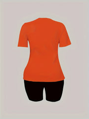 2 Pc Set Women's Plus Slogan Tee & Shorts