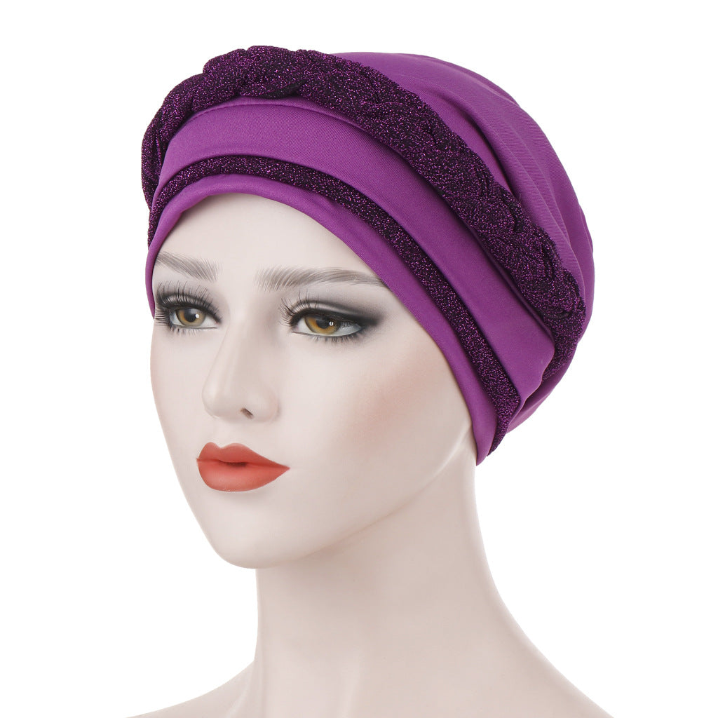 Sequin Braid Turban Cap Pre Tied Hair Wrap for Women