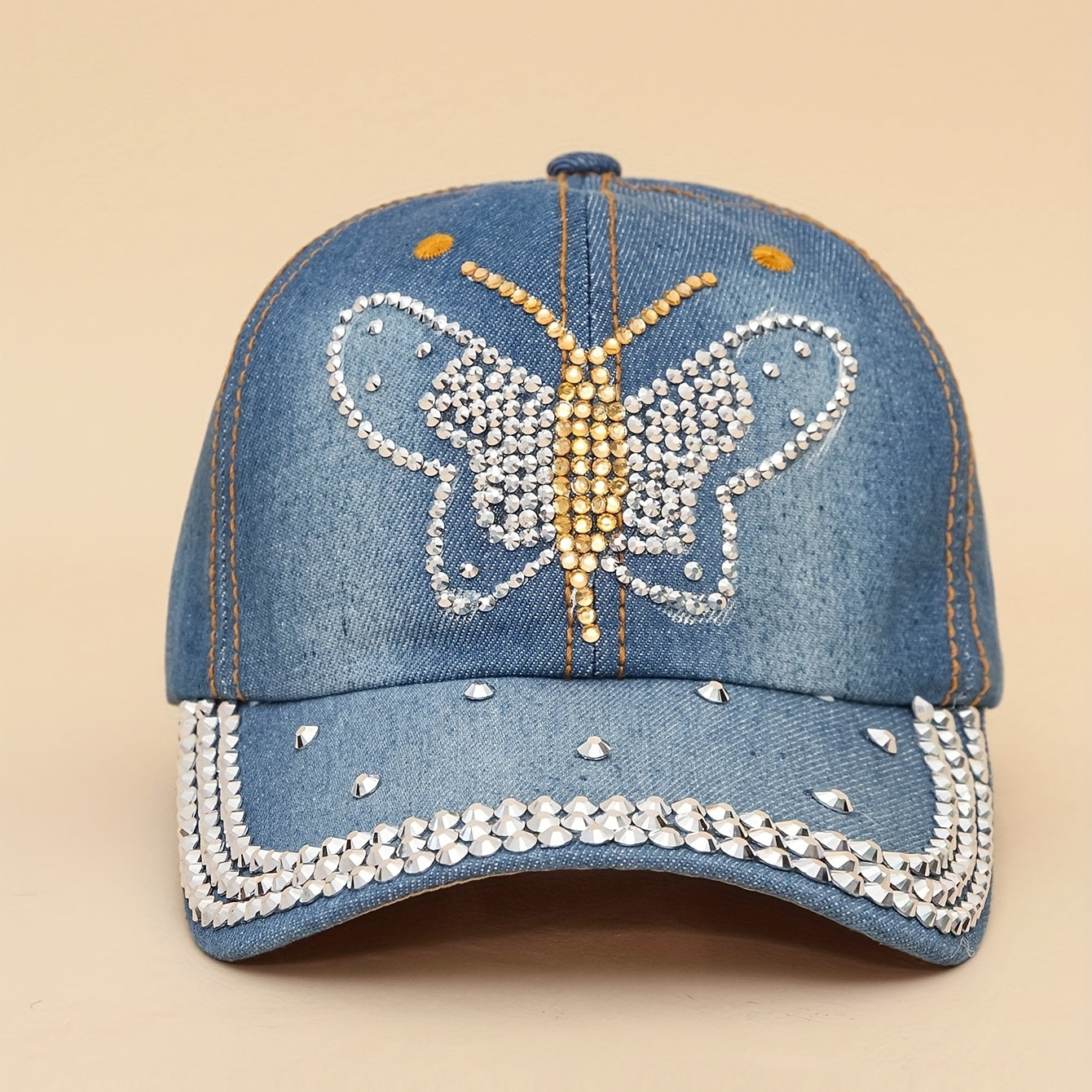 Retro Denim Baseball Cap with Artificial Diamond