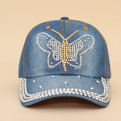 Retro Denim Baseball Cap with Artificial Diamond