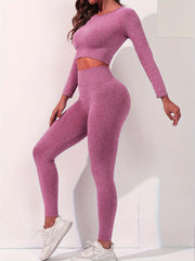 2pcs Yoga Sports Set Long Sleeves Crop Tops & High Waist Leggings