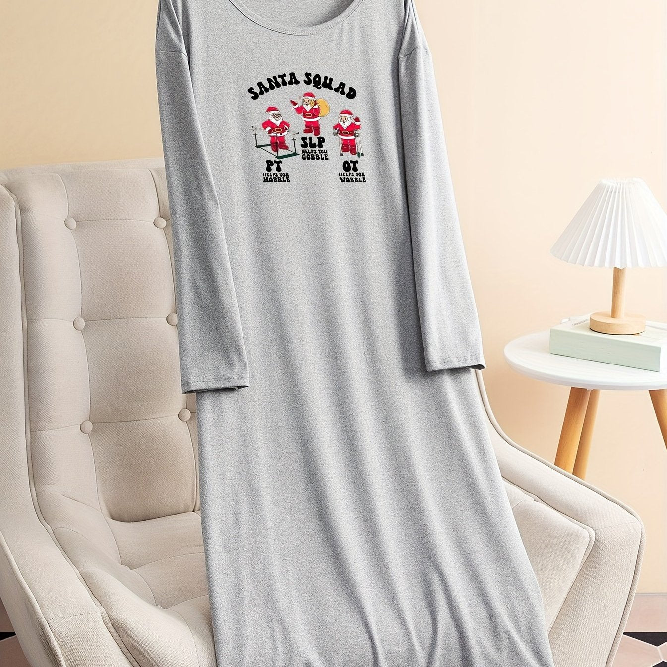 Christmas Lounge Dress Women's Santa Claus Print Tee Sleep D