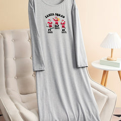 Christmas Lounge Dress Women's Santa Claus Print Tee Sleep D