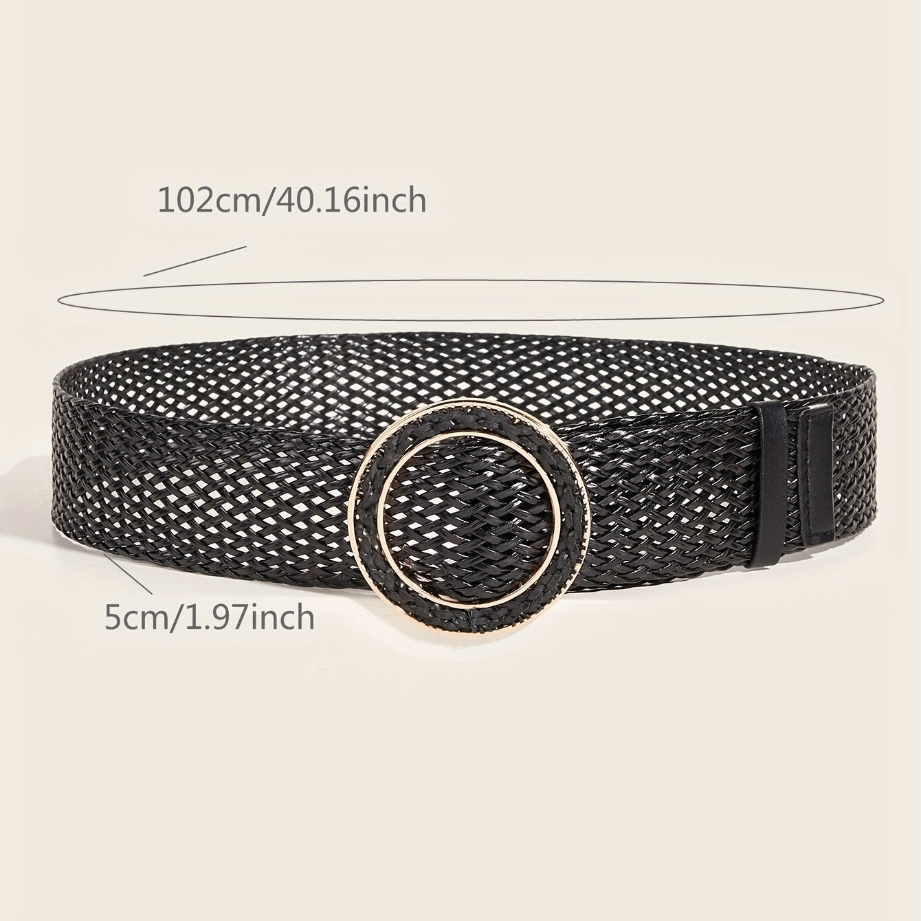 Round Buckle Braided Belt Hollow Out Wide Waistband for Women