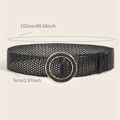 Round Buckle Braided Belt Hollow Out Wide Waistband for Women