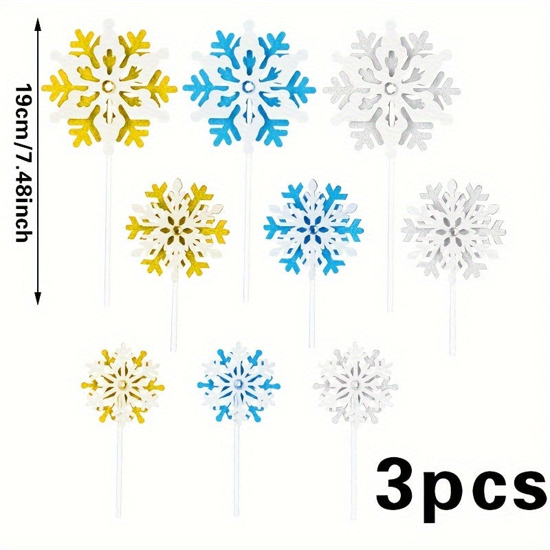 3pcs Snowflake Cake Toppers Birthday Party Decoration