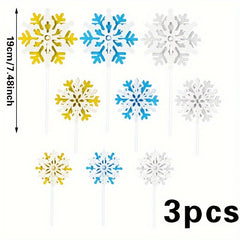3pcs Snowflake Cake Toppers Birthday Party Decoration