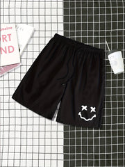 Smile Print Men's Summer Casual Shorts Elastic Waist Drawstring