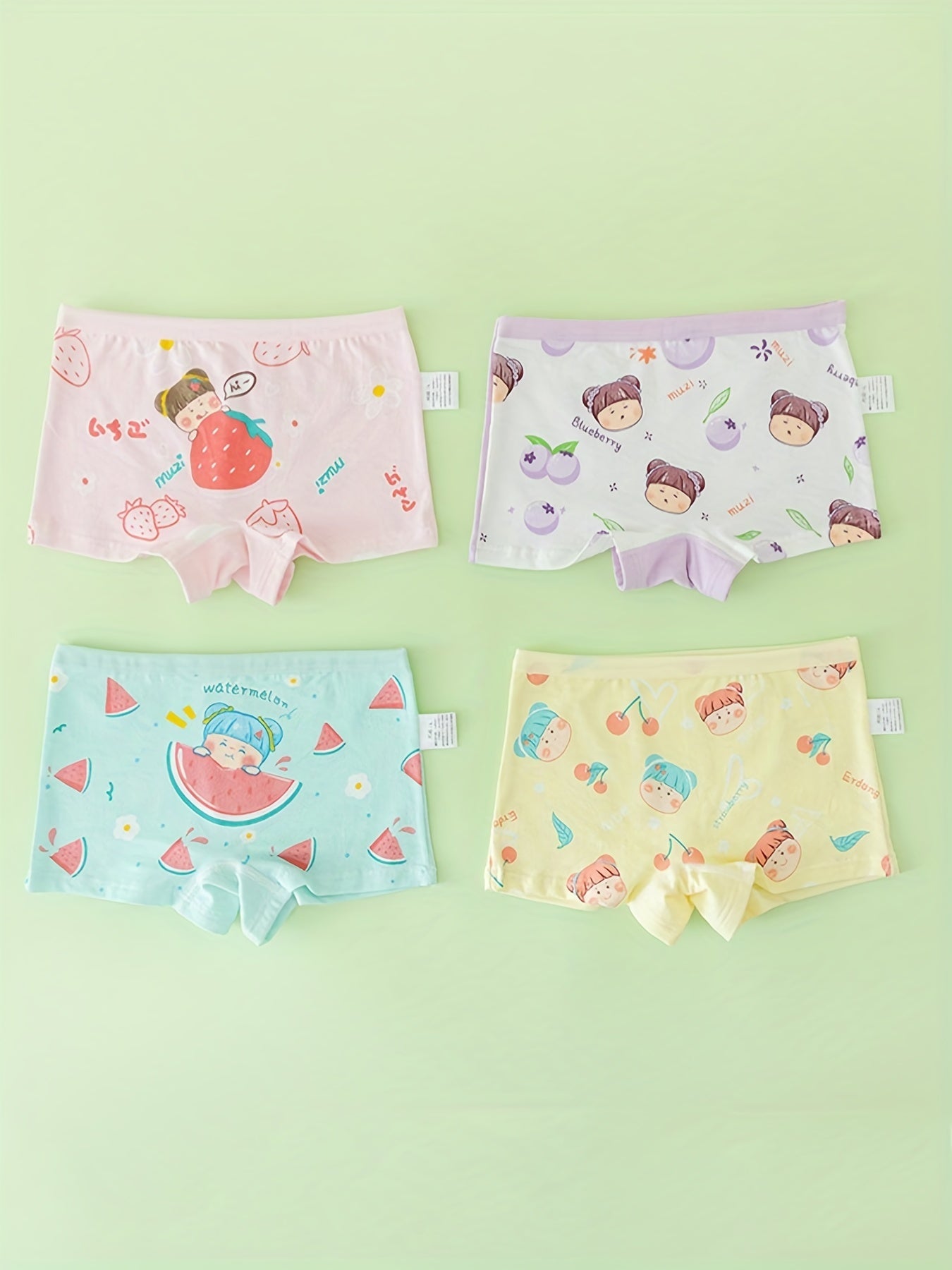 4pcs Girls Triangle Panties Cartoon Girl Print Elastic Waist Underwear