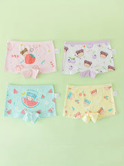 4pcs Girls Triangle Panties Cartoon Girl Print Elastic Waist Underwear