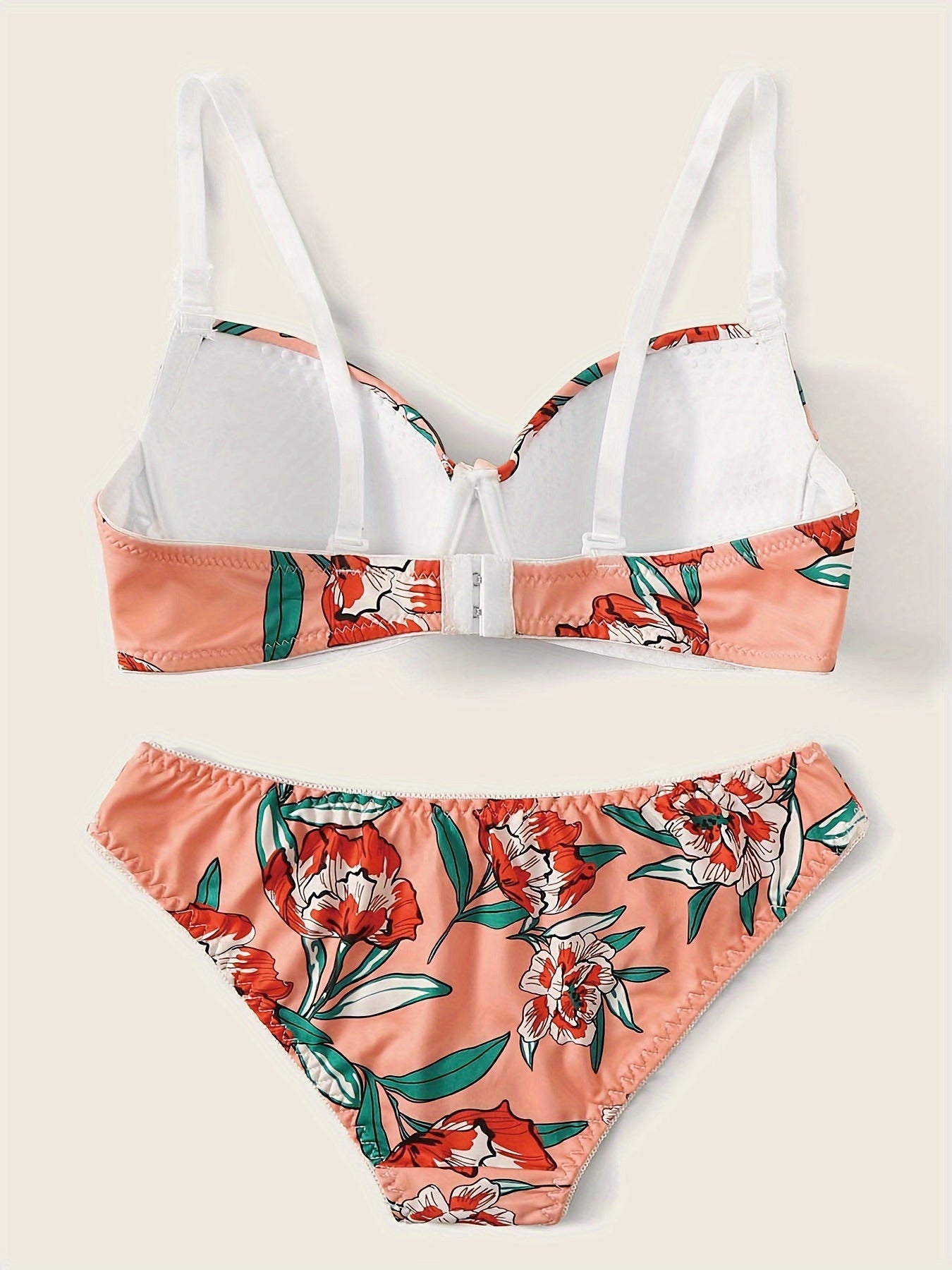 Floral Print Push Up Bra & Elastic Panties Set