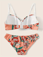 Floral Print Push Up Bra & Elastic Panties Set