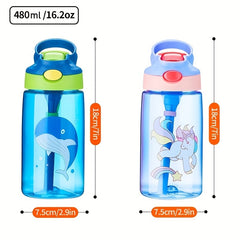 480ml 16.2oz Water Cup Student Female Anti-fall Portable Straw Bottle