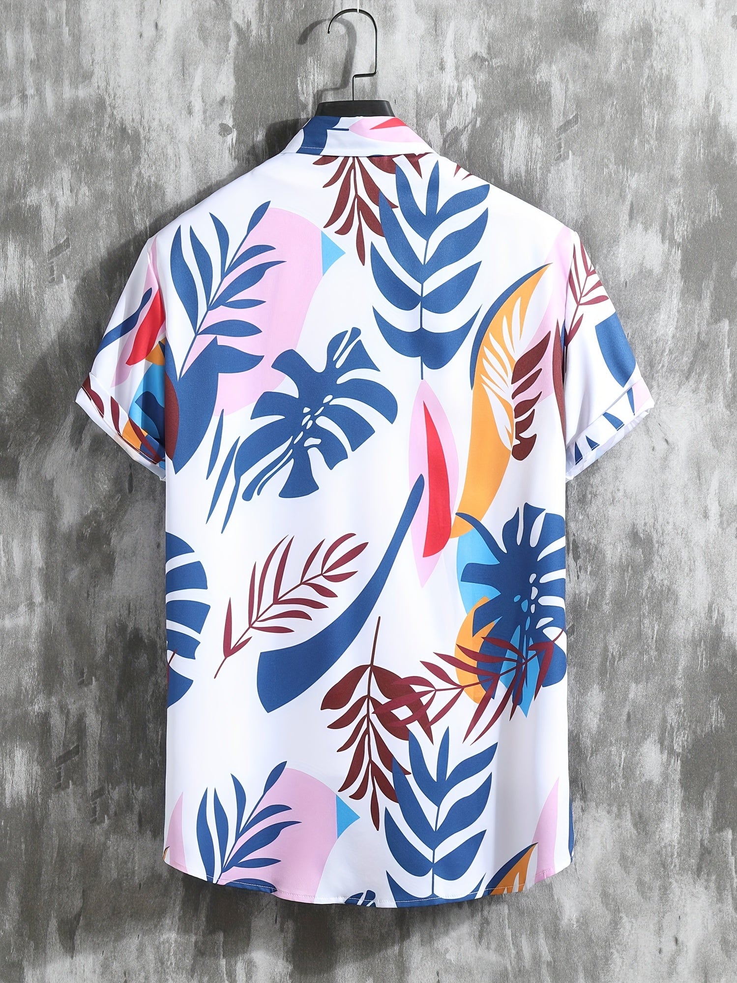 Men's Leaf Print 2Pcs Outfits Camp Collar Hawaiian Shirt & Drawstring Shorts Set