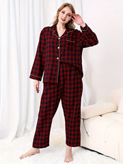 Plaid Print Pajamas Set - Long Sleeve Button Up Shirt & Pants