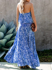 Floral Print Ruffle Trim Dress Off Shoulder Women's