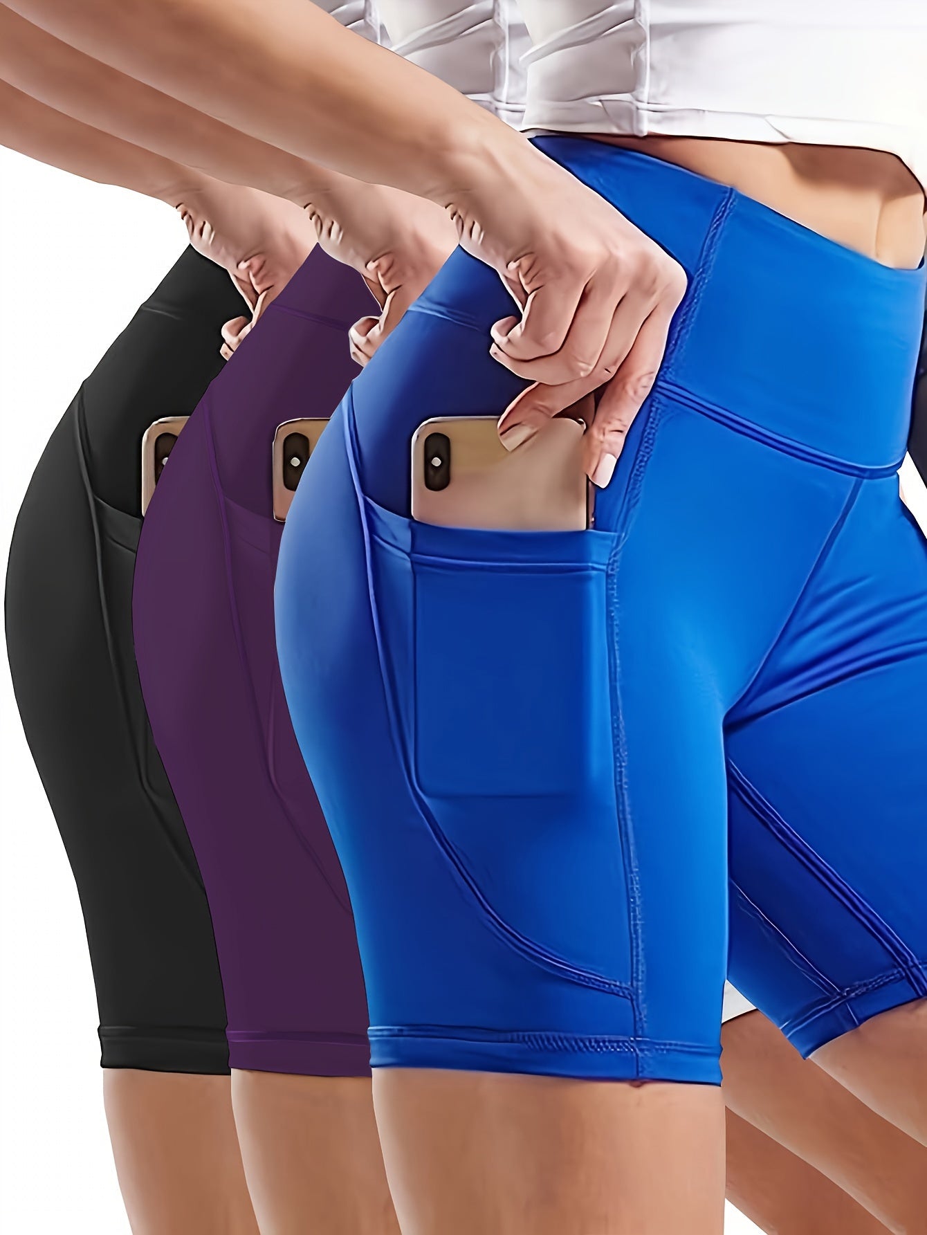 3-Pk Plus Size Sports Leggings Set Women's Wide Waistband Tummy Control