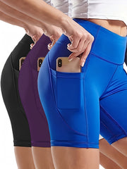 3-Pk Plus Size Sports Leggings Set Women's Wide Waistband Tummy Control