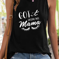 Eyelash & Letter Print Sleeveless Tank Top Slim Fitted Tunic Top