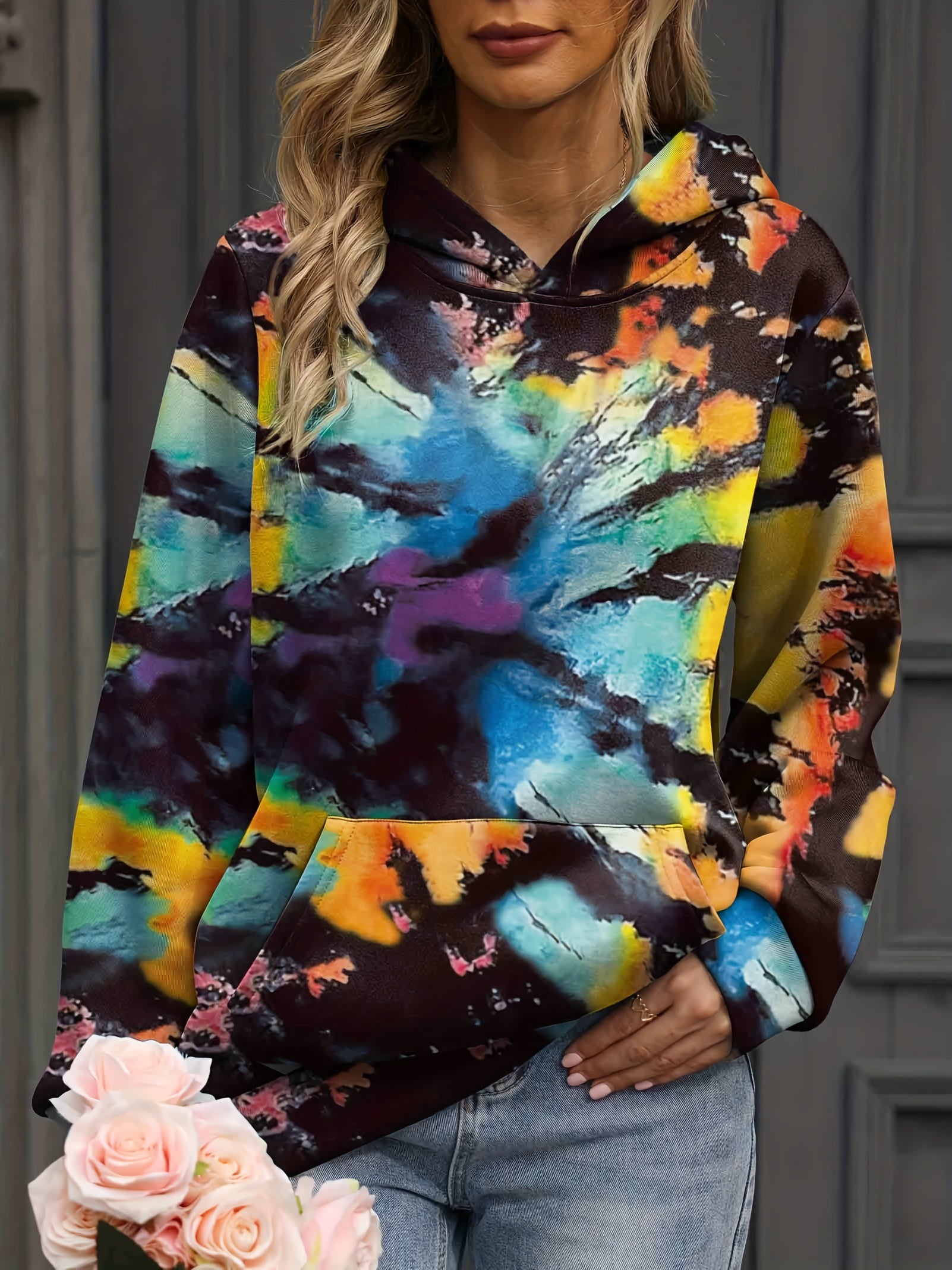 Tie Dye Kangaroo Pocket Hoodie Long Sleeve Hoodie Sweatshirt