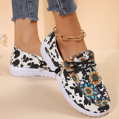 Sunflower Pattern Lace up Boat Shoes Low Slip on Flat Shoes Women