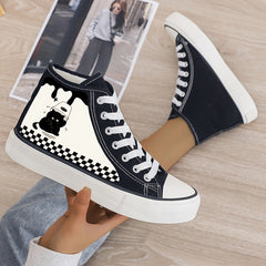 Cat Print Plush Lined Thermal Chunky Canvas Sneakers