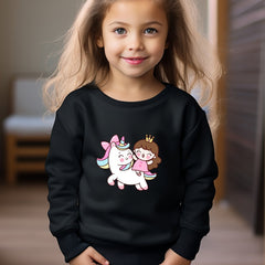 Anime Girl & Unicorn Print Pullover Sweatshirt for Girls