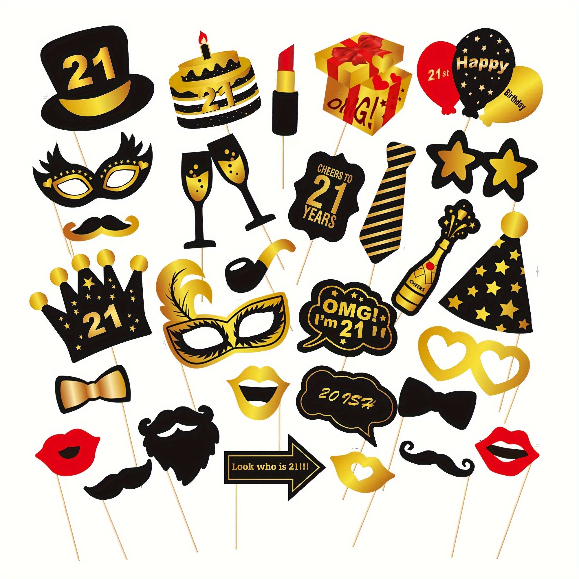 30pcs Golden Birthday Photo Props Party Decoration Shooting Supplies