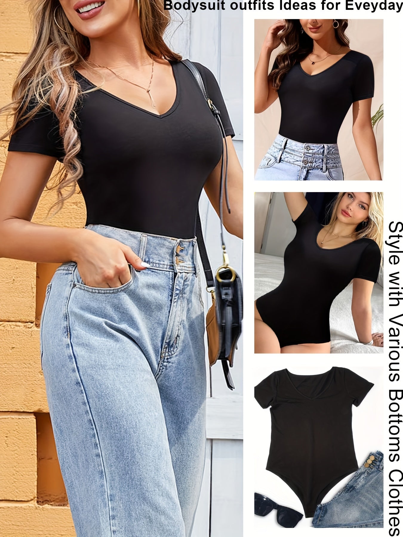 Short Sleeve V Neck Bodysuit Tummy Control Body Shaper