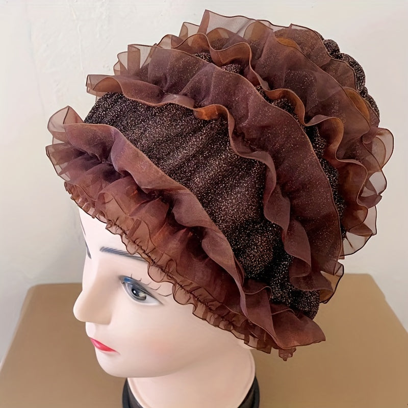 Glitter Lace Turban Cap Elastic Head Wrap Beanie Women Ramadan Bonnet