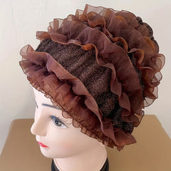 Glitter Lace Turban Cap Elastic Head Wrap Beanie Women Ramadan Bonnet