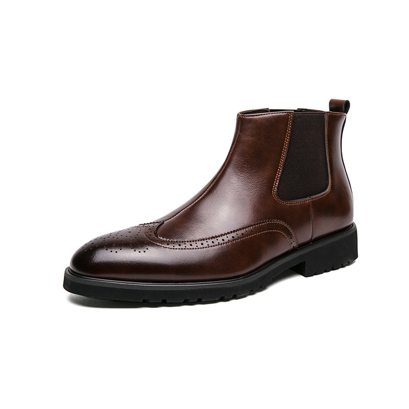 Men's Brogue Chelsea Boots Pointed Toe Slip On Ankle Boots