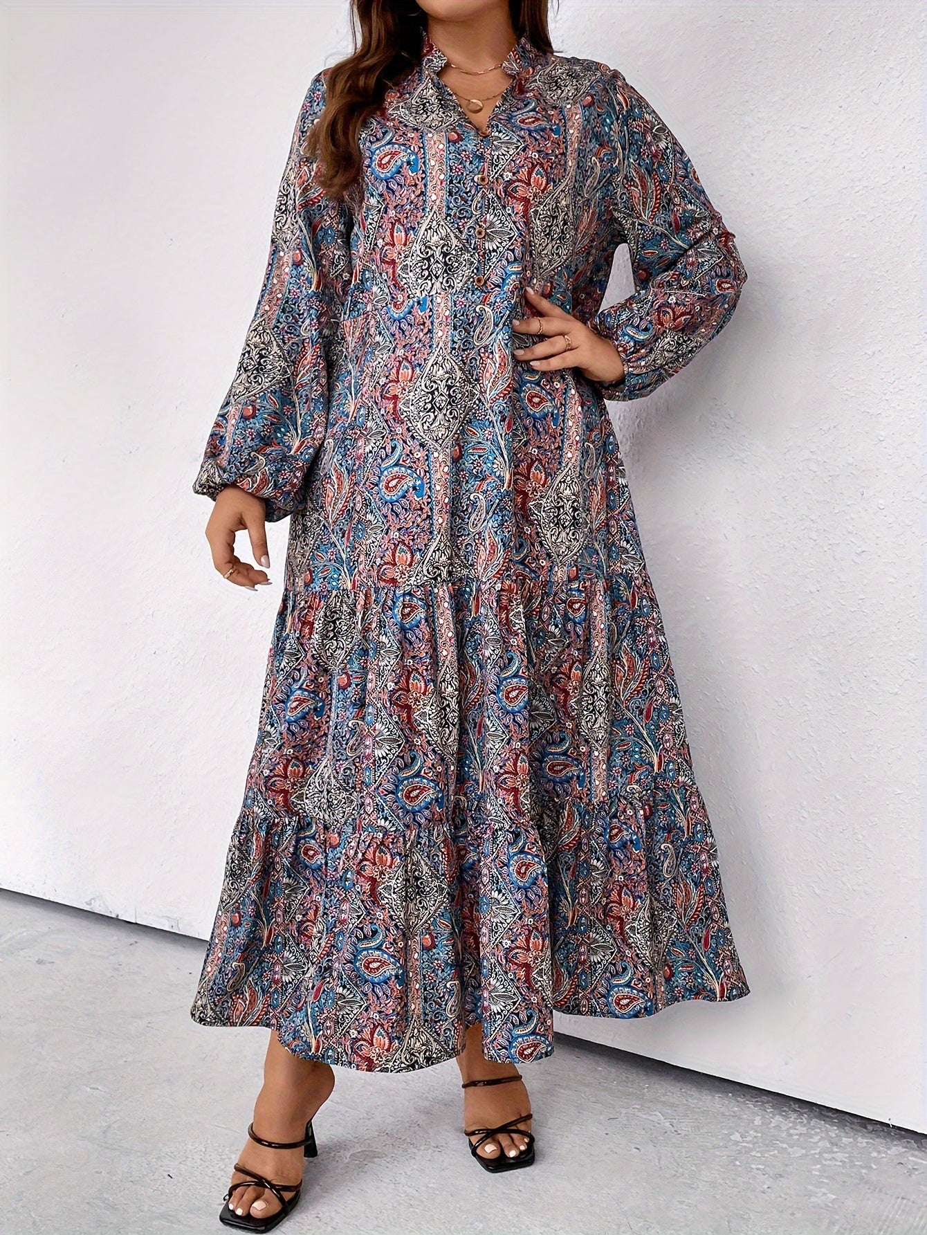 Allover Paisley Print Maxi Smock Dress