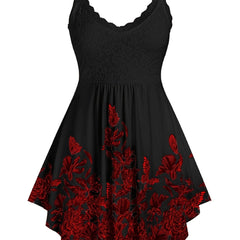 Y2K Floral Lace A Line Dress Strapless Casual Women's Clothing